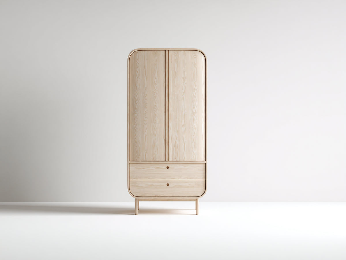 Kleiderschrank aus Holzwerkstoff 90x52x185 cm - Naturholz - 2 Türen und 2 Schubladen im skandinavischen Design