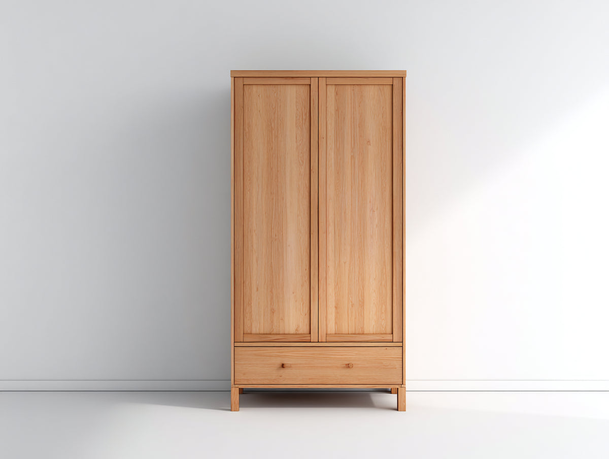 Kleiderschrank aus Holz 120 x 55 x 190 cm - Naturfarbe - Zweitüriger Schrank mit Schubladen für Schlafzimmer