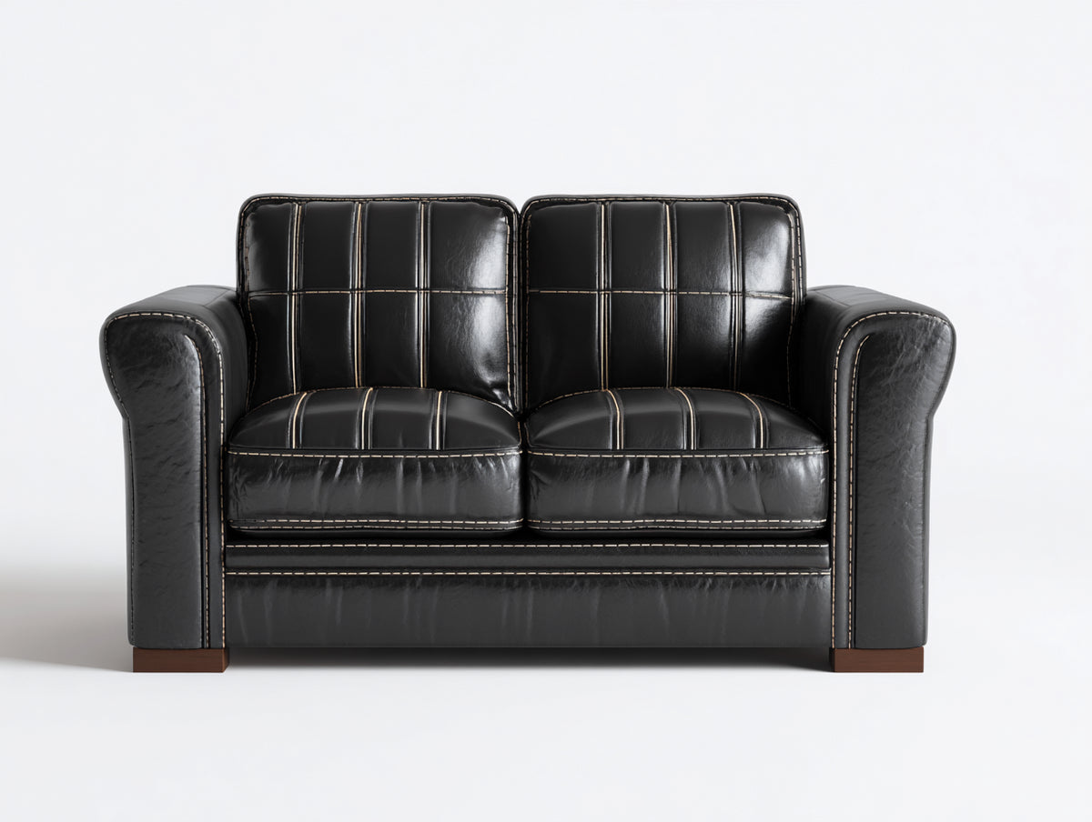 Zweisitzer Sofa 155 x 86 x 88 cm - Schwarz - Gepolstert in Lederoptik mit Kontrastnähten und breiten Armlehnen
