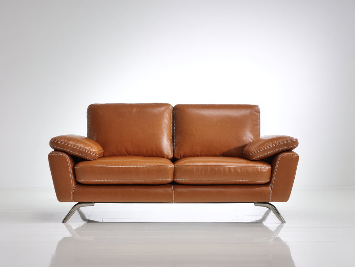 Zweisitzer Sofa aus Leder 176x91x84 cm - Cognacbraun - Modernes gepolstertes Design mit Metallfüßen für das Wohnzimmer