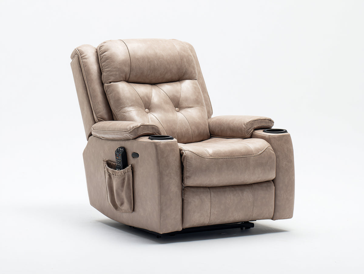 Liegesessel 98 x 92 x 105 cm - Beige - Gepolstert mit Liegefunktion und 2 Getränkehaltern