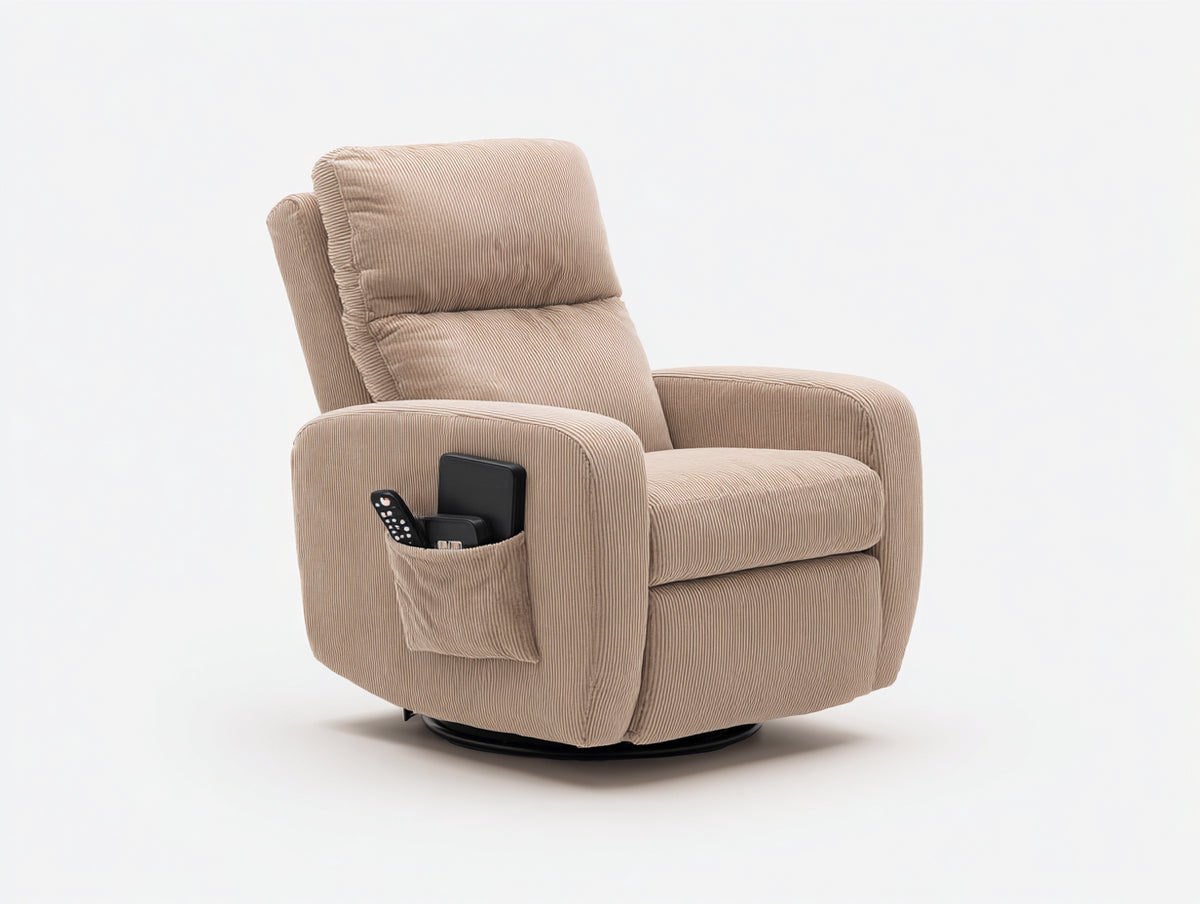 Liegesessel aus Cordstoff mit verstellbarer Rückenlehne und Drehfunktion 98x94x106 cm - Beige - Gepolstertes Komfortdesign für das Wohnzimmer