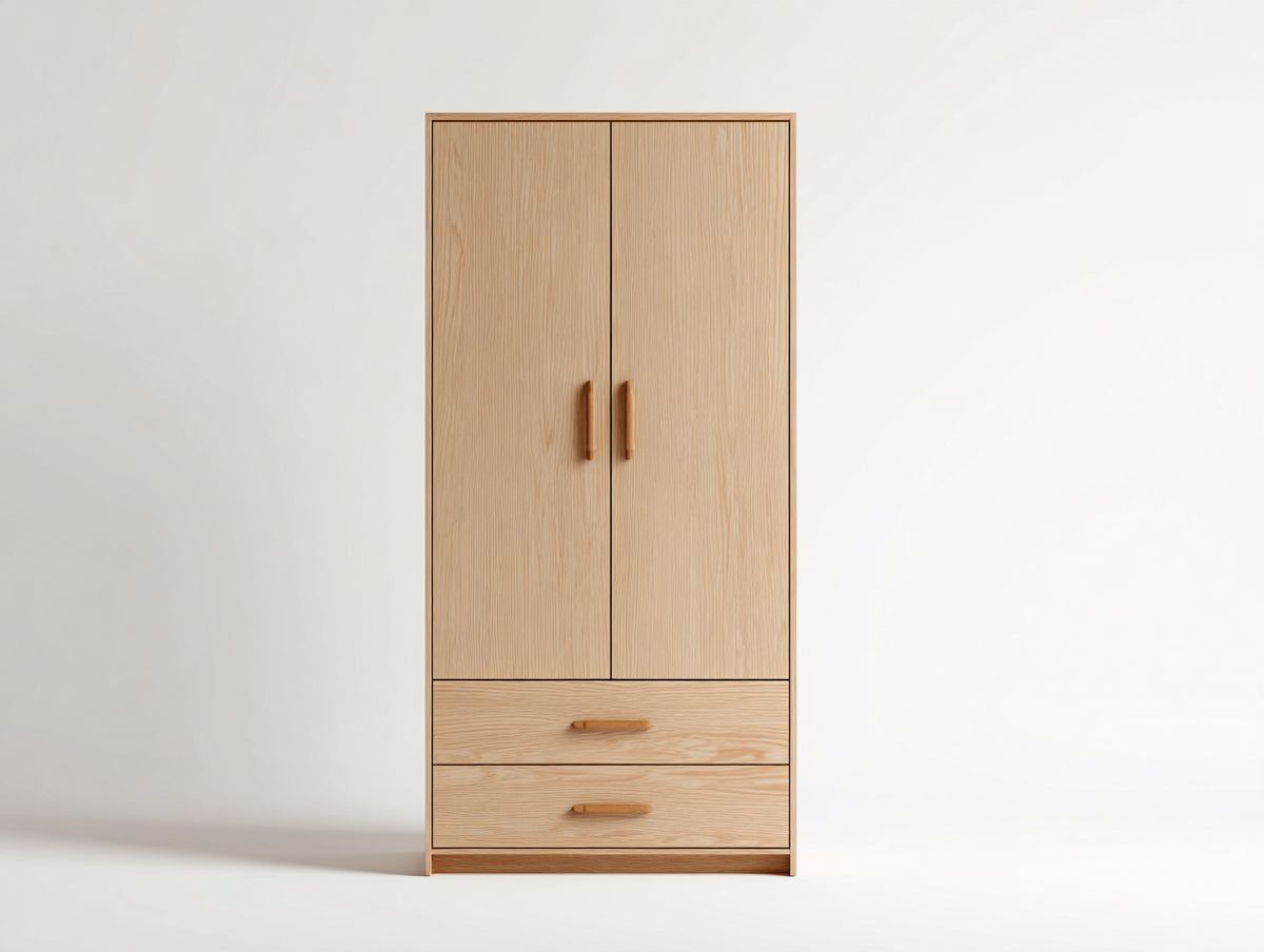 Kleiderschrank aus Holzwerkstoff mit 2 Türen und 2 Schubladen 94x55x192 cm - Naturholz - Modernes Design für Schlafzimmer und Gästezimmer