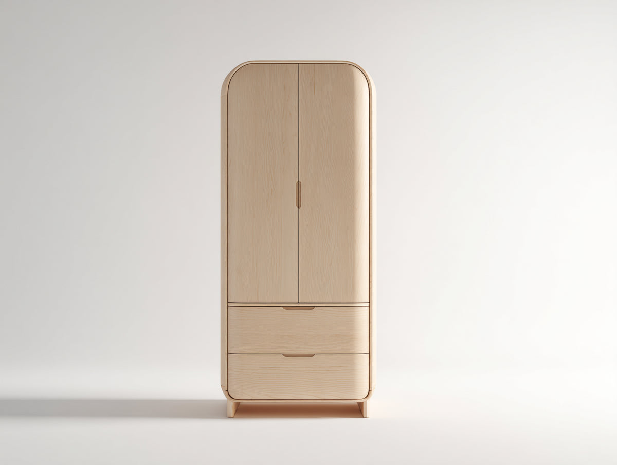 Kleiderschrank 85 x 52 x 185 cm - Natur - Zweitürig mit 2 Schubladen und abgerundeten Kanten