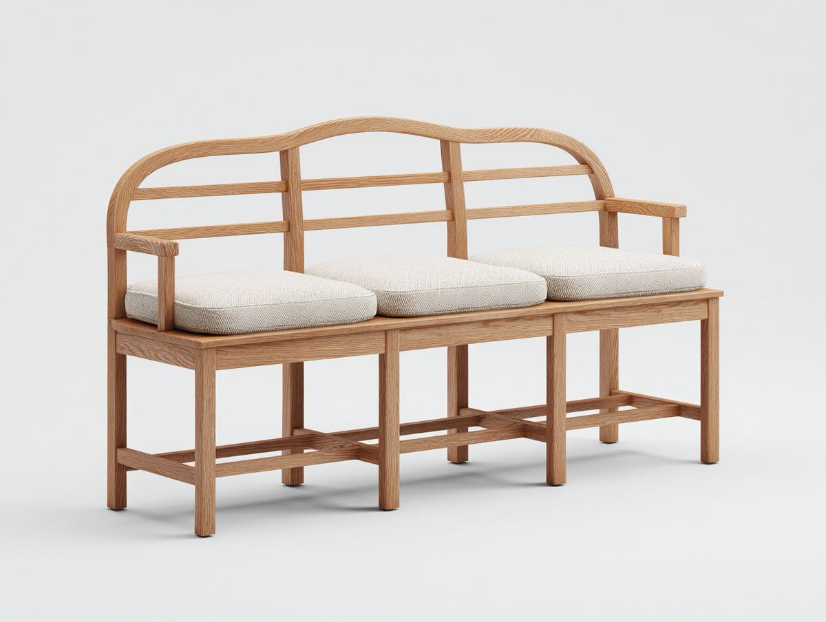 Gartenbank aus Massivholz mit 3 gepolsterten Sitzflächen 172x64x91 cm - Naturholz-Beige - Klassisches Design für Garten und Terrasse