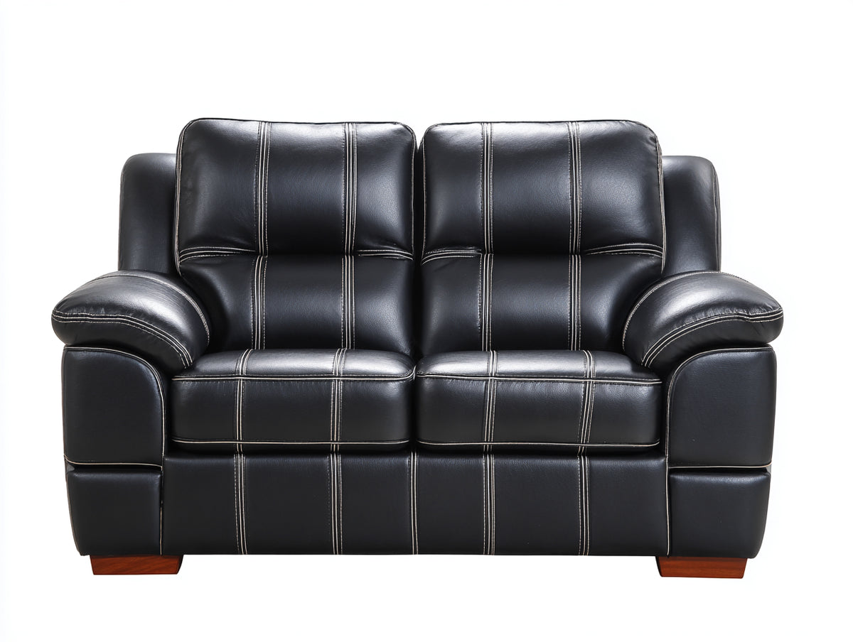 Zweisitzer Sofa mit Kunstlederbezug 168x91x90 cm - Schwarz - Kontrastnähte und gepolsterte Armlehnen