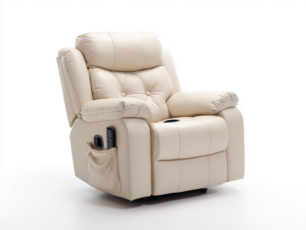 Liegesessel aus Kunstleder 85 x 90 x 105 cm - Beige - Gepolsterter Relaxsessel mit verstellbarer Rückenlehne für Wohnzimmer