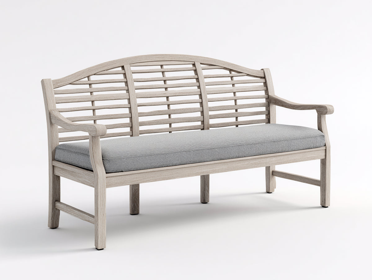 Gartenbank aus Massivholz 180x64x91 cm - Weiß gekalkt und Grau - Geschwungene Lattenrückenlehne im klassischen Design