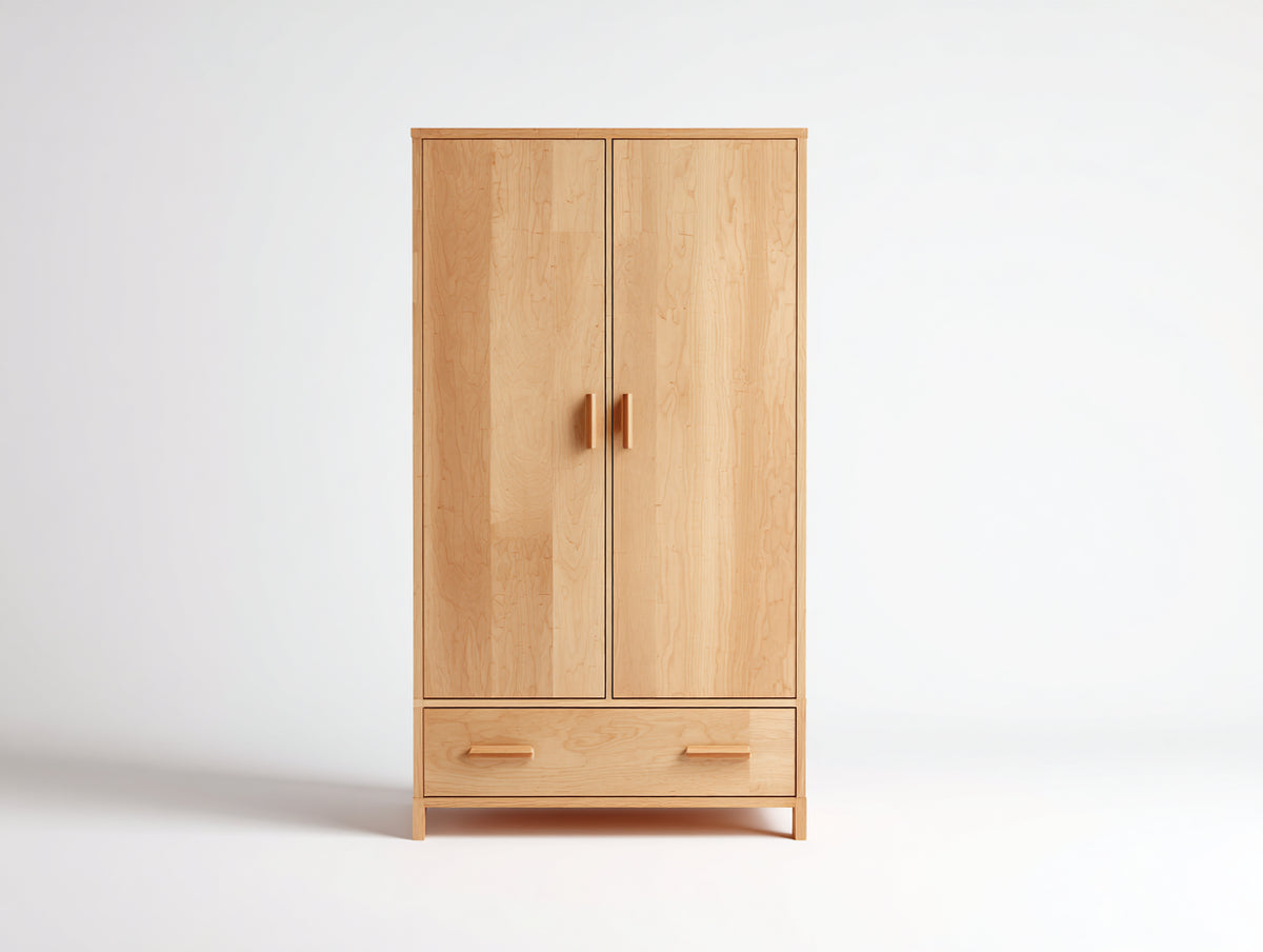 Kleiderschrank aus Holz 120 x 55 x 190 cm - Naturfarbe - Zweitüriger Schrank mit Schublade für Schlafzimmer