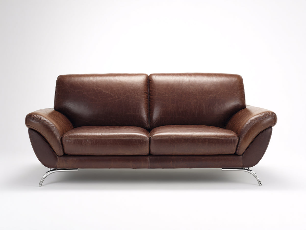 Zweisitzer Sofa 175 x 90 x 88 cm - Braun - Gepolstert in Lederoptik mit geschwungenen Armlehnen und Metallfüßen