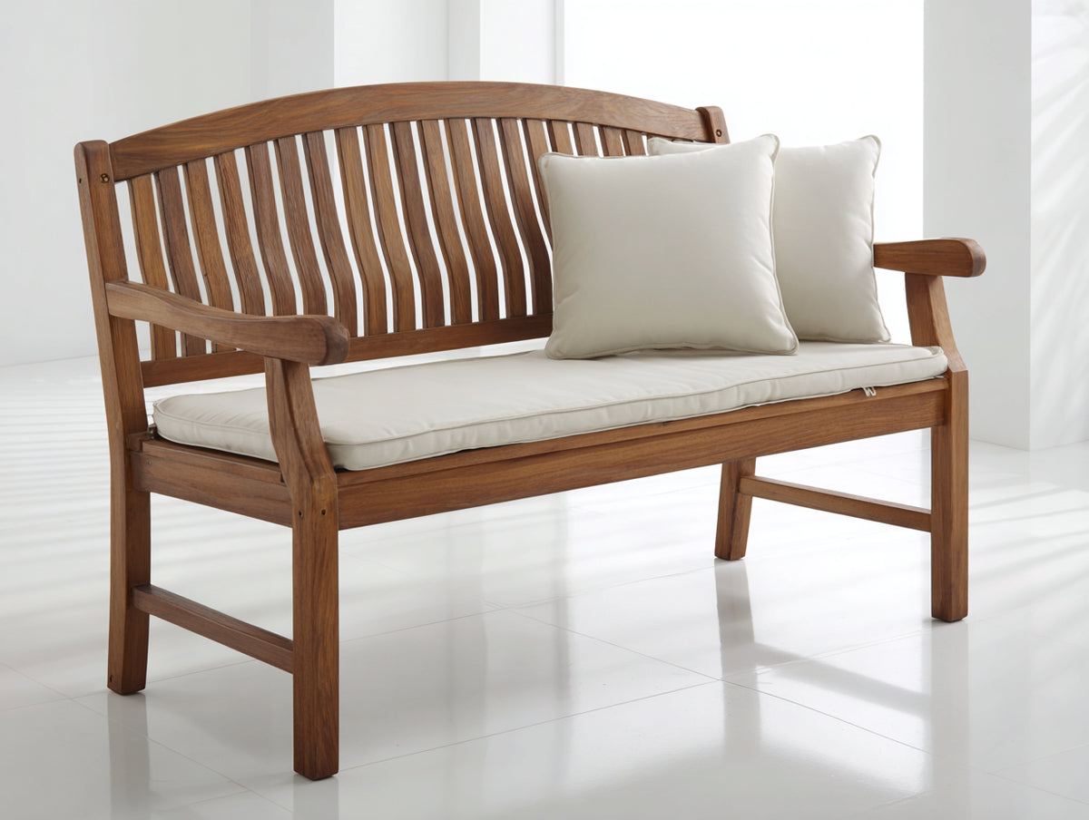 Gartenbank aus Massivholz mit gepolsterter Sitzfläche 152x66x91 cm - Naturbraun-Creme - Klassisches Design für Garten und Terrasse