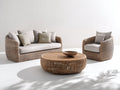 Gartensofa Set aus Polyrattan mit 2 Sitzer Sofa Sessel und rundem Tisch 196x86x82 cm - Naturbraun-Creme - Modernes Design für Garten und Terrasse