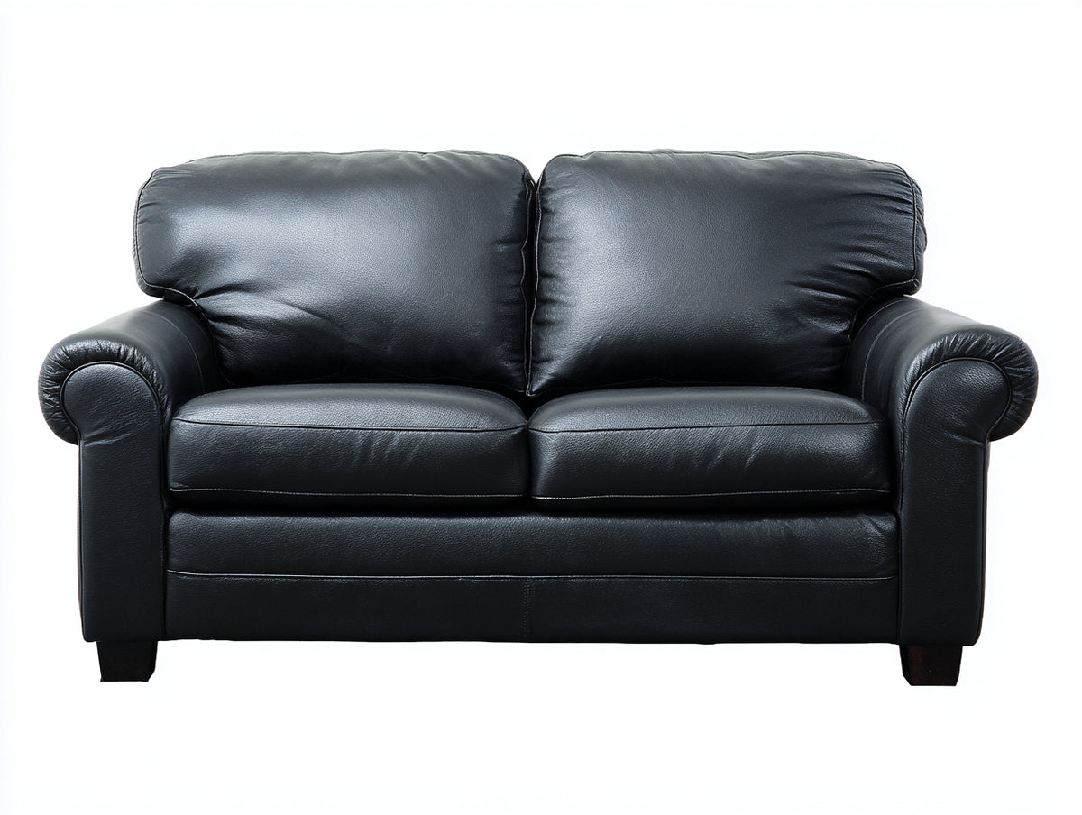 Zweisitzer Sofa 165 x 90 x 90 cm - Schwarz - Gepolstert in Lederoptik mit gerollten Armlehnen