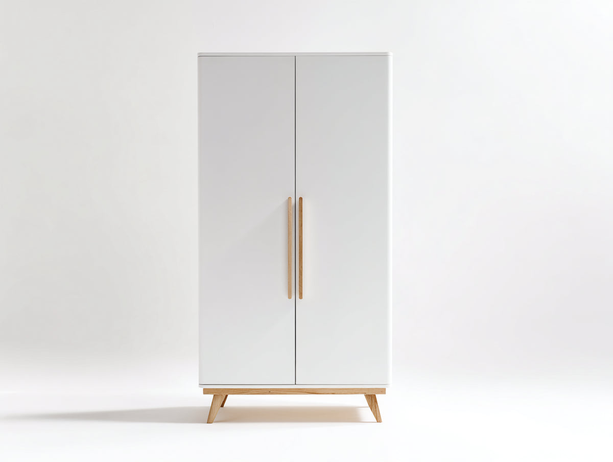 Kleiderschrank aus Holzwerkstoff mit 2 Türen 90x54x190 cm - Weiß-Naturholz - Modernes Design für Schlafzimmer und Gästezimmer